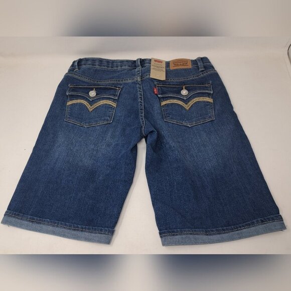 NWT Levi's Girls Bermuda Denim Shorts Diamond Buttons Distress Stretch Cuff 16R - Picture 3 of 8